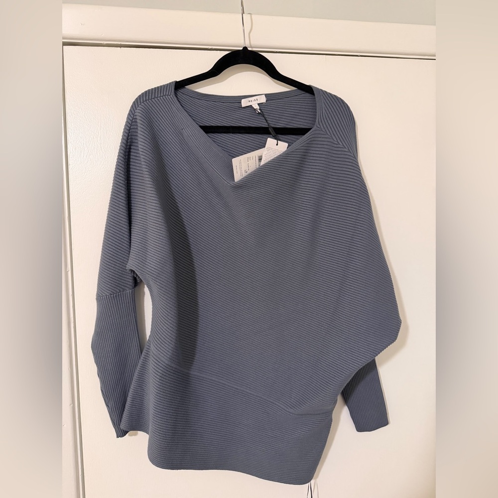 NWT Reiss Blue Ribbed One-Shoulder Top - Picture 5 of 5